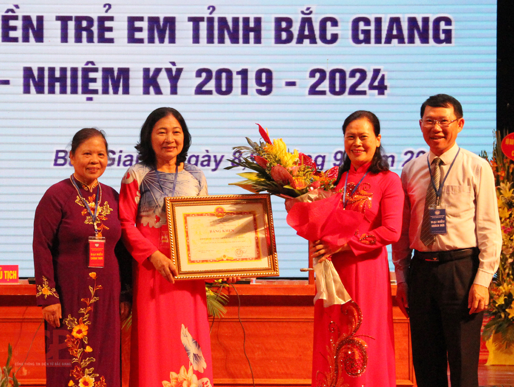 Phó Chủ tịch UBND tỉnh Lê Ánh Dương tặng Bằng khen của Chủ tịch UBND tỉnh cho Hội BVQTE tỉnh.
